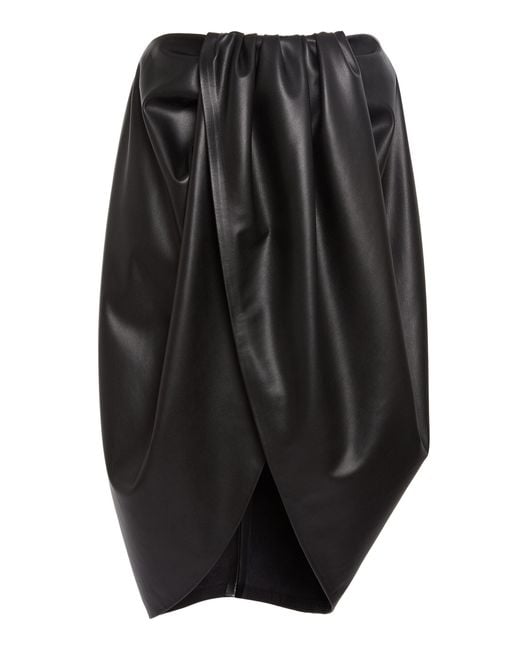 Stella McCartney Black Draped Altermat Vegan Leather Midi Skirt