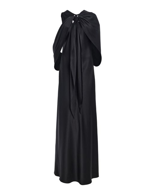 Brandon Maxwell Black The Claudette Scarf-Detailed Silk Maxi Dress