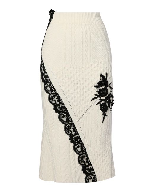 Erdem White Embroidered Wool-blend Cable Knit Midi Skirt