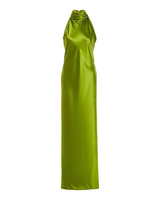 Brandon Maxwell Green Silk-satin Halterneck Gown