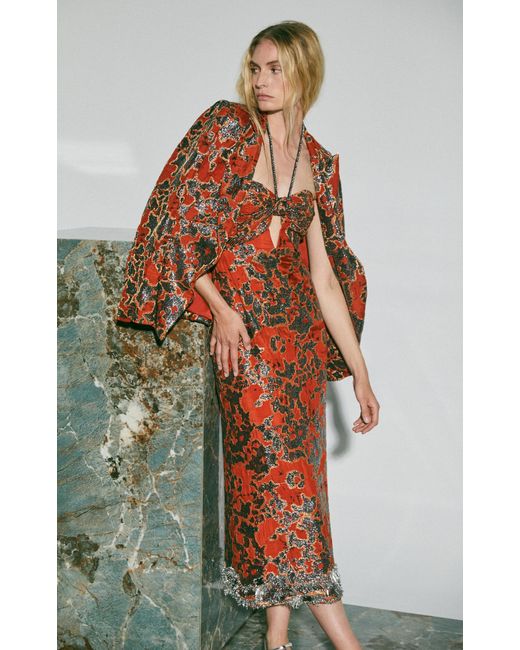 Johanna Ortiz Red Full Moon Hues Silk Maxi Dress