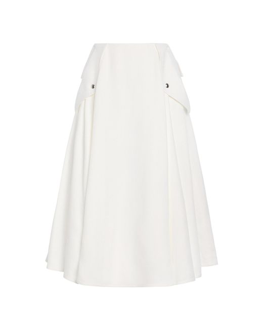 Bottega Veneta White Pleated Twill Midi Skirt