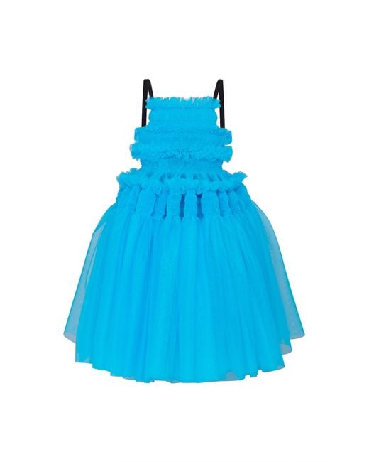 Molly Goddard Blue Barry Smocked Tulle Tie-back Dress