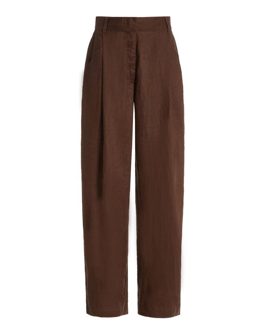 AEXAE Brown Pleated Linen Straight-leg Trousers