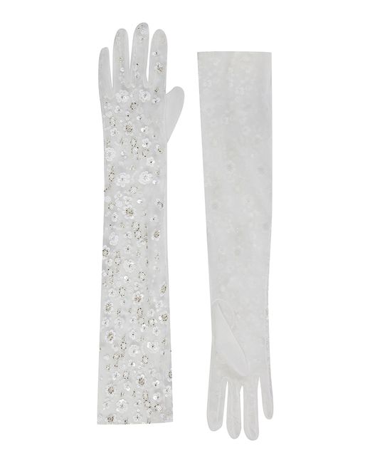 Ila White Eline Floral Sequin Gloves