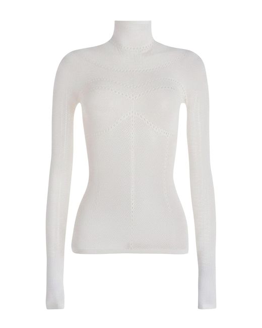 MACCAPANI White Seamless Mesh Second Skin Mock-Neck Top