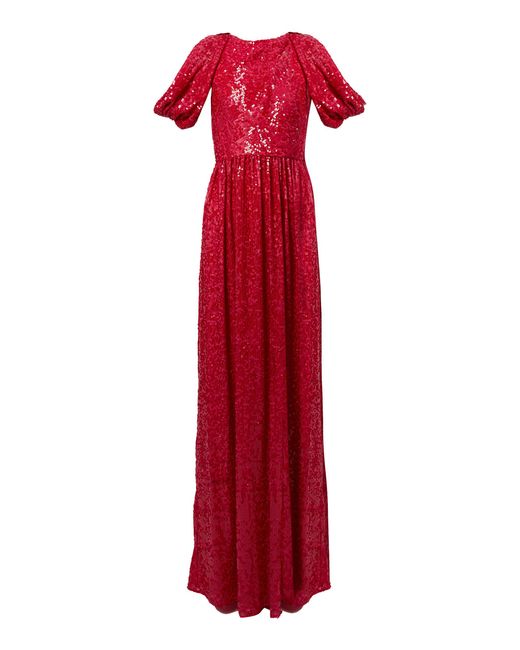 Erdem Red Shoulder Draped Sequined Gown