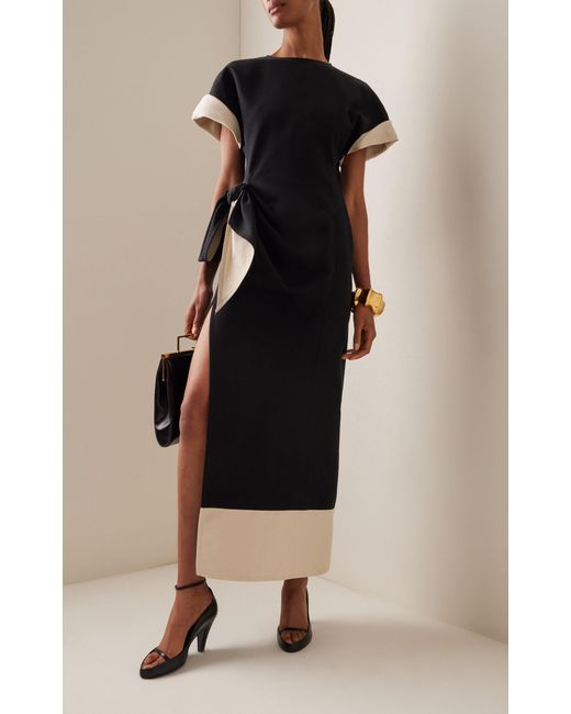 Rosie Assoulin Black Colorblocked Cotton-blend Midi Dress
