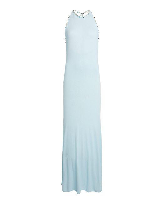 Christopher Esber Blue Beach Quartz Halter Maxi Dress