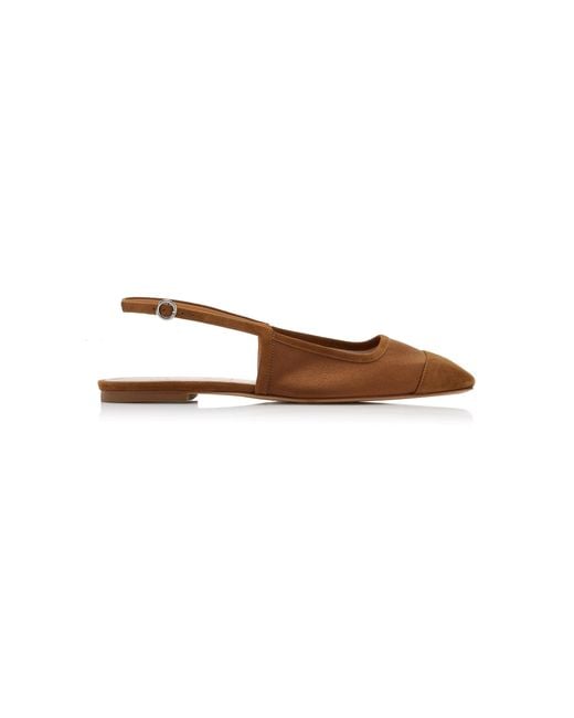 Aeyde White Geraldine Suede-Trimmed Satin Slingback Flats