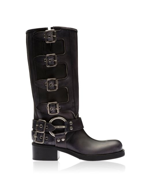 Miu Miu Black Buckled Leather Boots