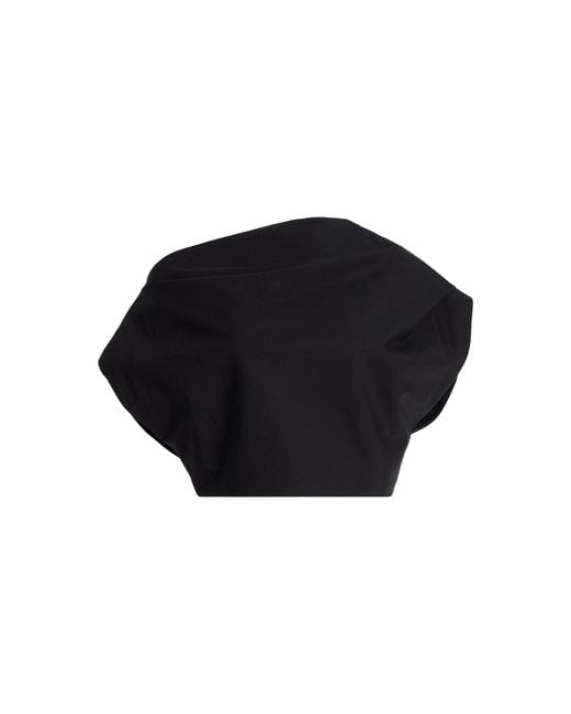 Brandon Maxwell Black Exclusive Riviera Asymmetric Draped Satin Cotton Crop Top