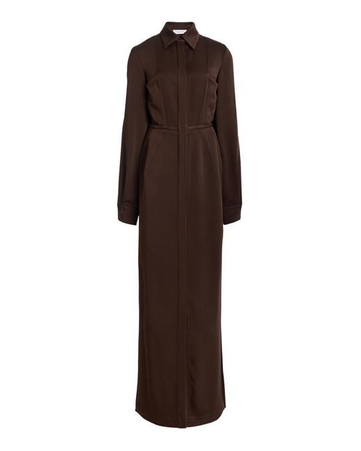 Michael Kors Brown Slit Sleeve Techno Satin Maxi Dress