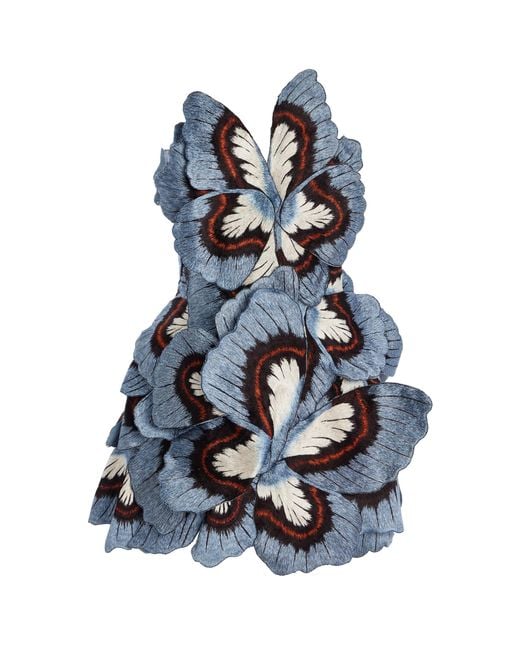 Oscar de la Renta Blue Embroidered Threadwork Mini Dress