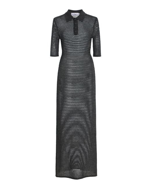 Proenza Schouler Black Meline Striped Wool; Cashmere And Silk Maxi Polo Dress