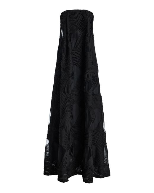 Greta Constantine Black Elma Ribbon-Embroidered Organza Gown