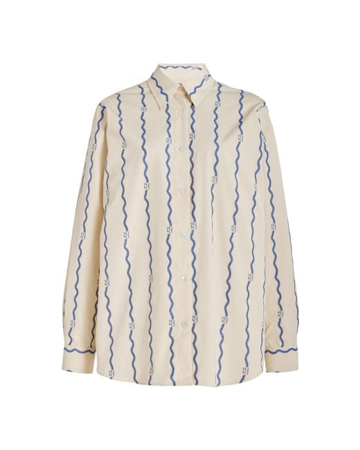 YAITTE White Bouy Wave-patterned Cotton Fil Coupé Shirt