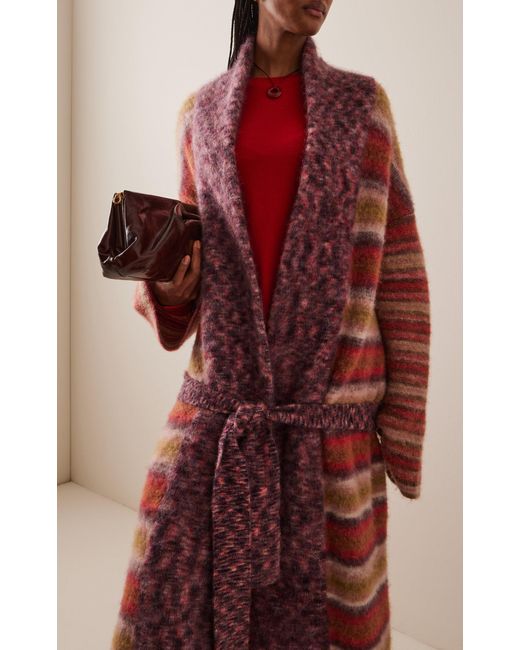 Zankov Red Justin Striped-Knit Maxi Coat