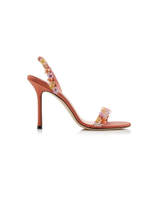 Jimmy Choo Brown Jenn Daisy-Embroidered Satin Sandals