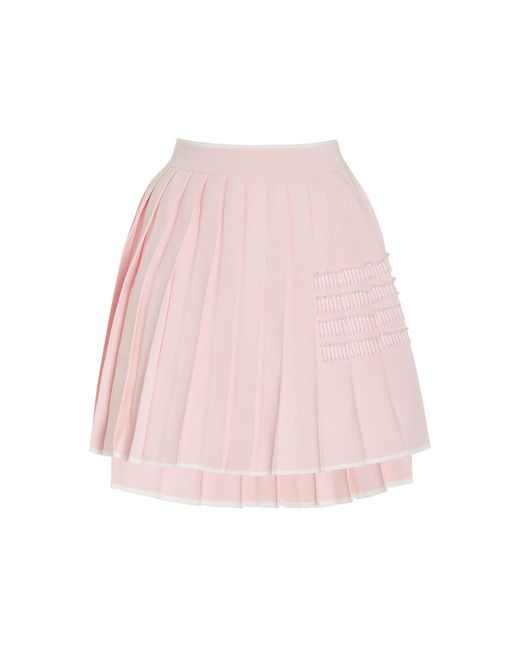Thom Browne Pink Pleated Cotton Mini Skirt