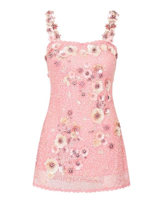 LoveShackFancy Pink Rosmara Embellished Mini Dress