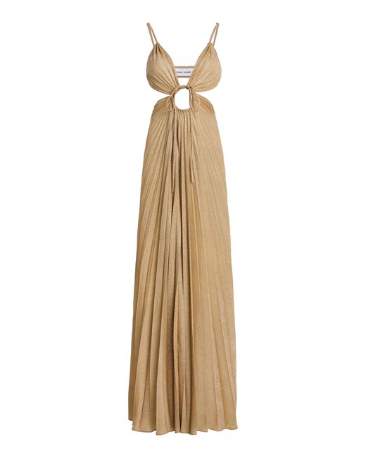 Georgia Hardinge Natural Deity Plisse Metallic Knit Maxi Dress