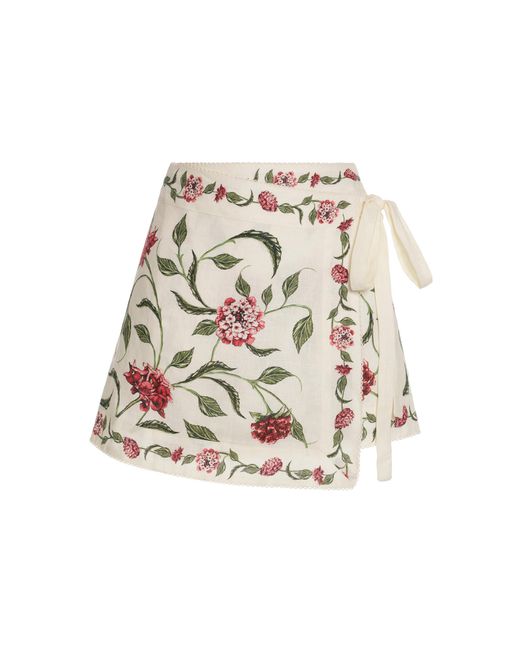 Agua Bendita White Luna Quebrada Embroidered Linen Mini Skirt