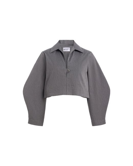 Matthew Bruch Gray Pop-Over Stretch-Cotton Long Sleeve Top