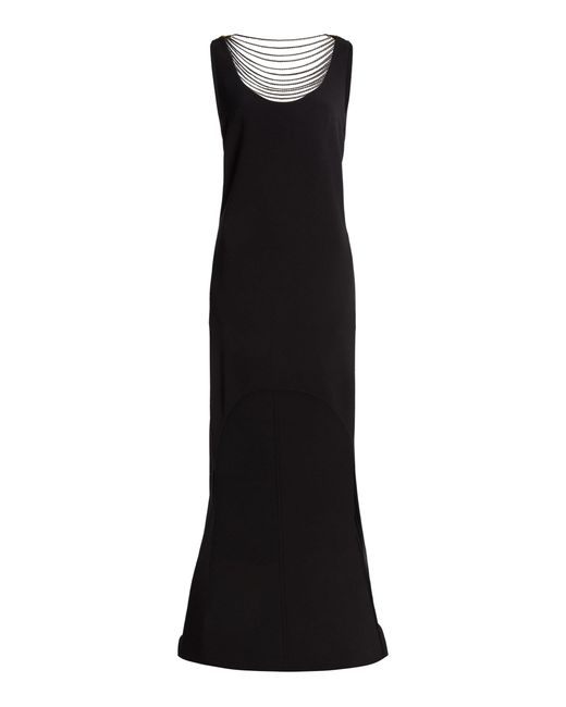 Zuhair Murad Black Heavy Cady Asymmetrical Length Dress With Beaded Fringes