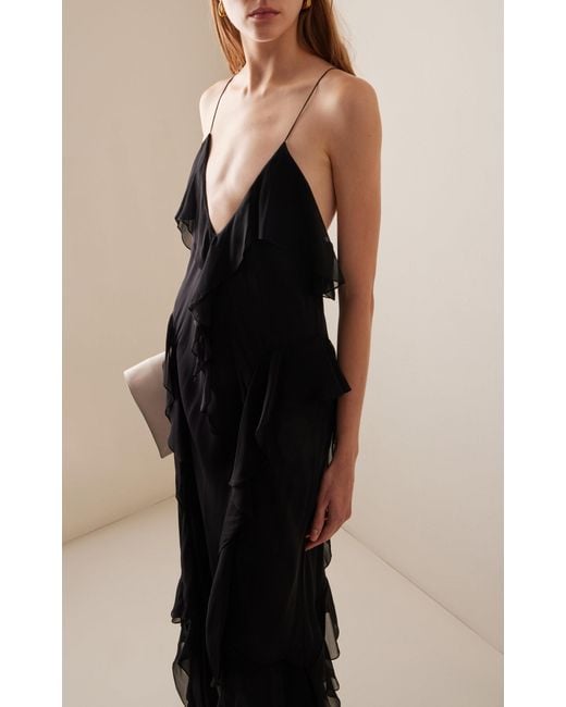 Khaite Black Pim Silk Georgette Midi Dress
