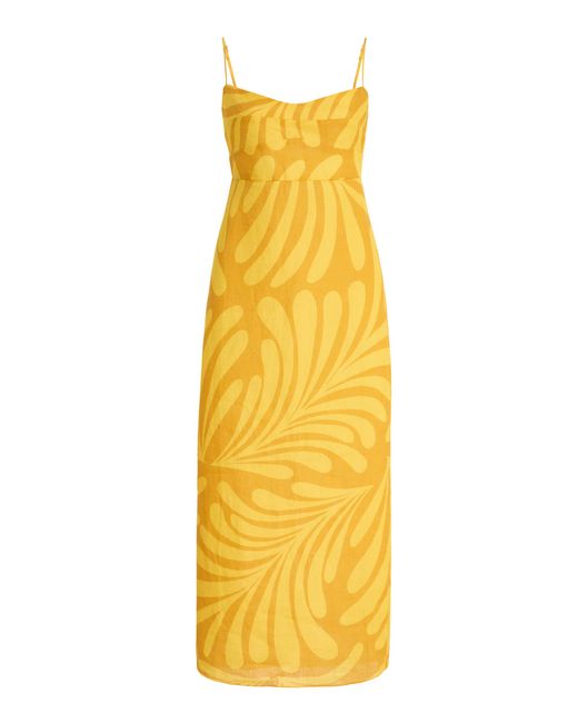 Cala De La Cruz Yellow Exclusive Paloma Linen Midi Dress