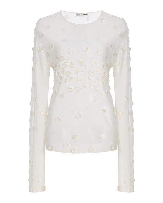Altuzarra White Carter Embellished Mesh Top
