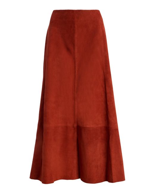 St. Agni Red Exclusive Suede Midi Circle Skirt