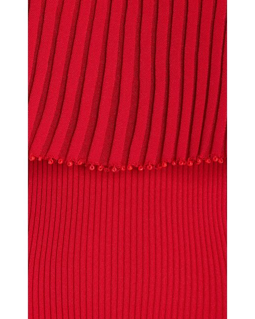 Altuzarra Red Pascale Bead-trimmed Knit Off-the-shoulder Top