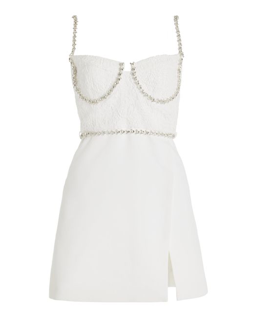 chinese dress ladies White Linen Lace Insert Midi Dress – self-portrait-US main image 1