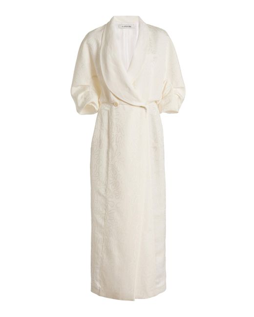 Lanvin White Jacquard Silk-Blend Shawl Coat Dress