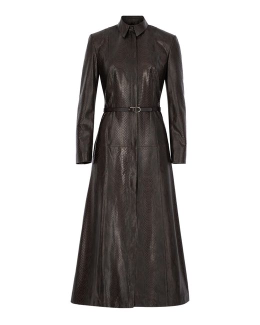 Zeynep Arcay Black Snake-Effect Leather Coat Dress
