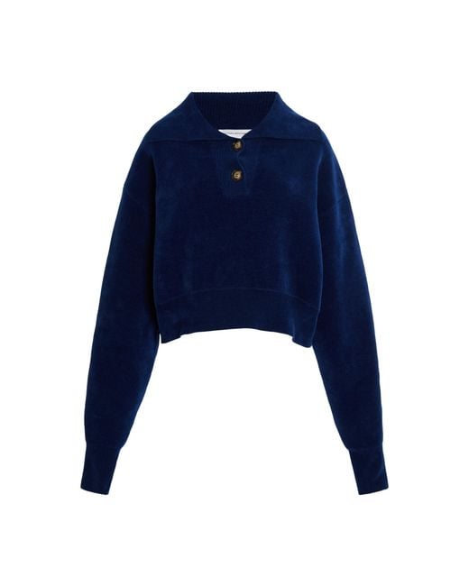 Victoria Beckham Blue Collared Cropped Cotton Sweater