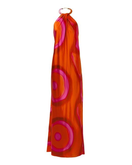 Silvia Tcherassi Red Jesse Silk-Satin Maxi Halter Dress