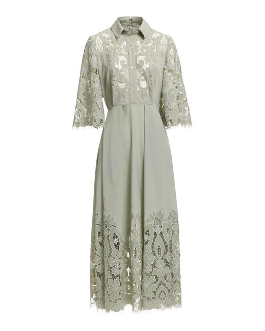 Elie Saab White Lace-Insert Button-Front Midi Dress