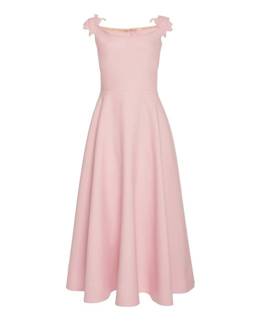 Valentino Garavani Pink Floral-embroidered Wool-blend Midi Dress