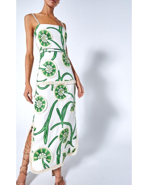 Alexis Green Boquet Embroidered Linen Maxi Dress