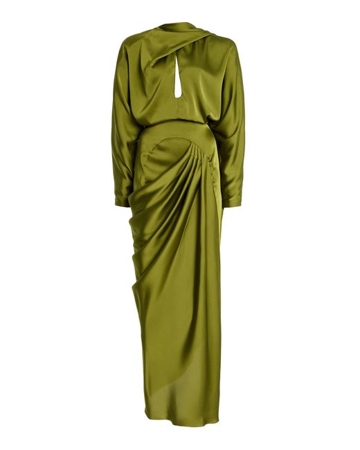 Harithand Green Exclusive Draped Charmeuse Midi Dress