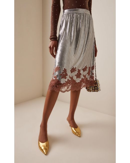 Rabanne Metallic Lace-Trimmed Knee-Length Skirt
