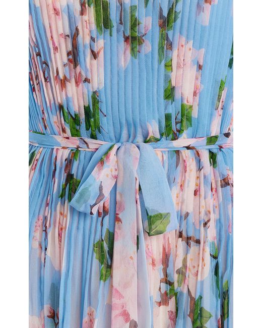 Oscar de la Renta Blue Pleated Silk Chiffon Gown