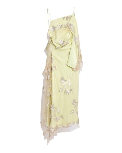 Erdem White Draped Printed Midi Dress