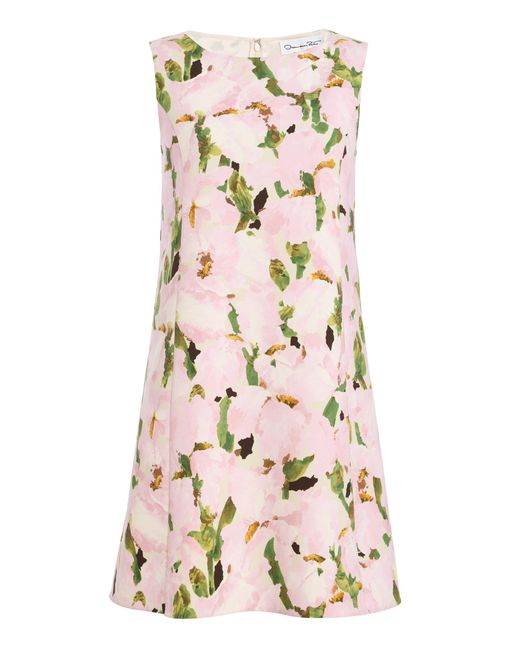 Oscar de la Renta Natural Watercolor Iris Wool Mini Dress