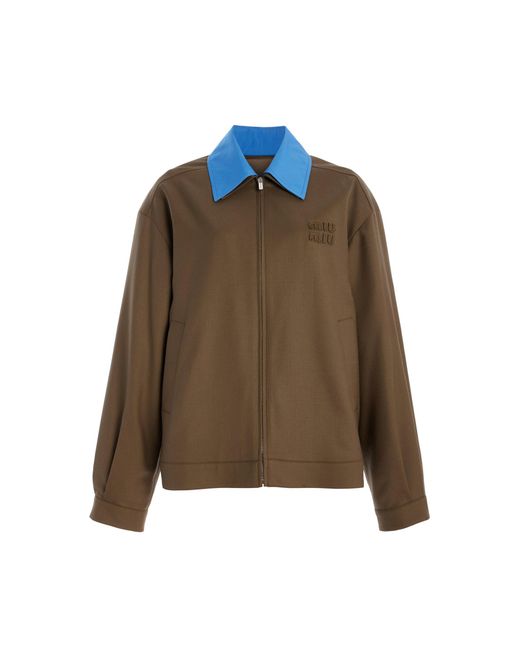 Miu Miu Natural Collared Wool-gabardine Jacket