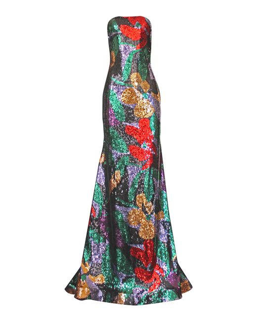 Naeem Khan White Floral Sequined Gown