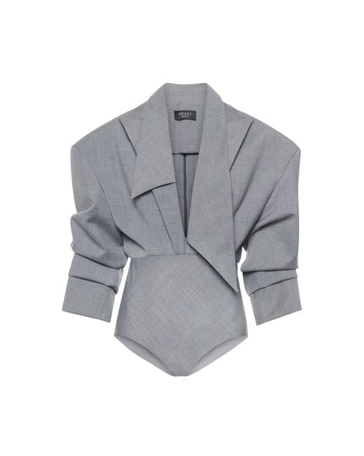 A.W.A.K.E. MODE Gray Tailored Wool-Blend Bodysuit